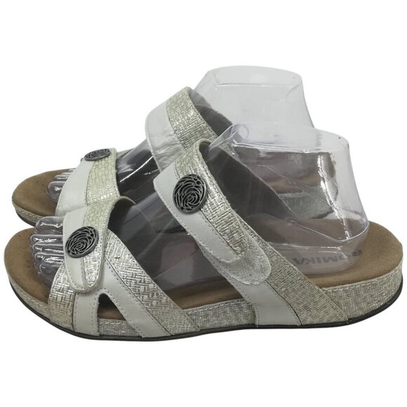Romika Fidschi Silver Metallic Adjustable Slide Sandals Size 40 US 9-9.5 Comfort - Picture 1 of 11